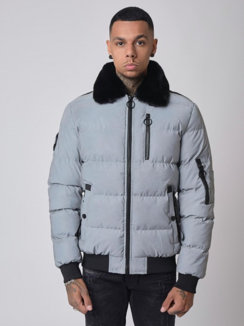 Quilted jacket with fur collar - Reflective