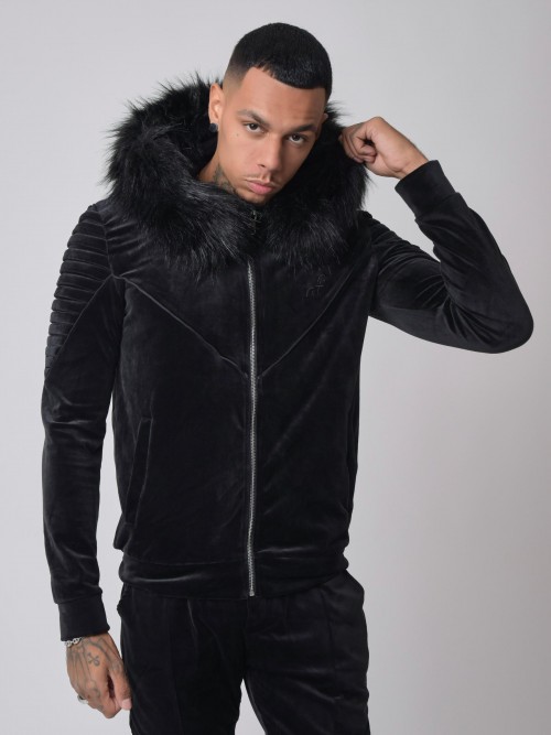 Velvet hooded jacket - Black