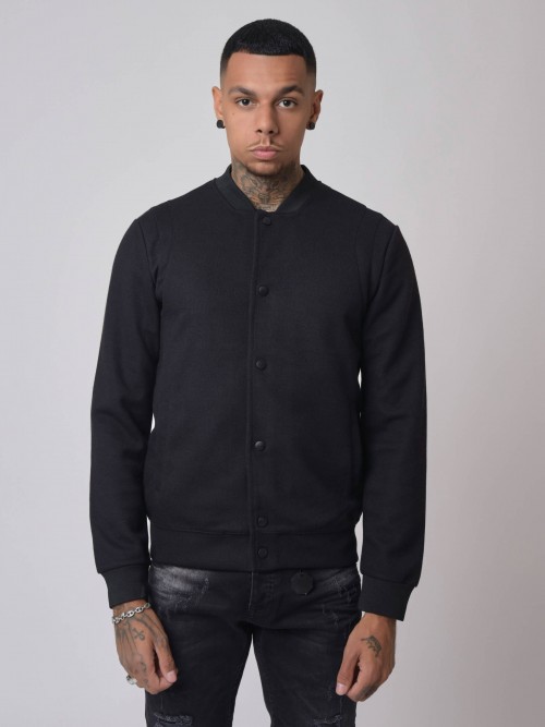 Basic jacket with teddy collar, armhole relief - Black