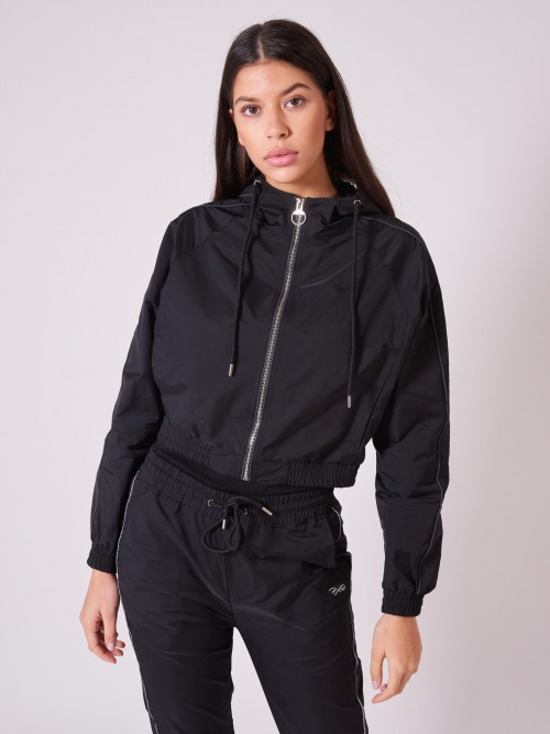 Oversized elasticated reflective jacket with piping - Black