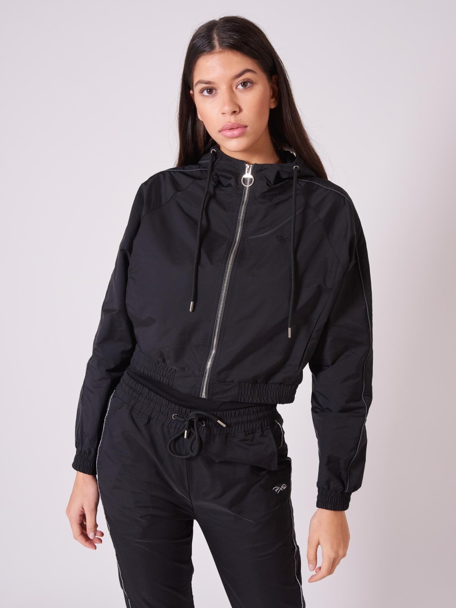 Oversized elasticated reflective jacket with piping