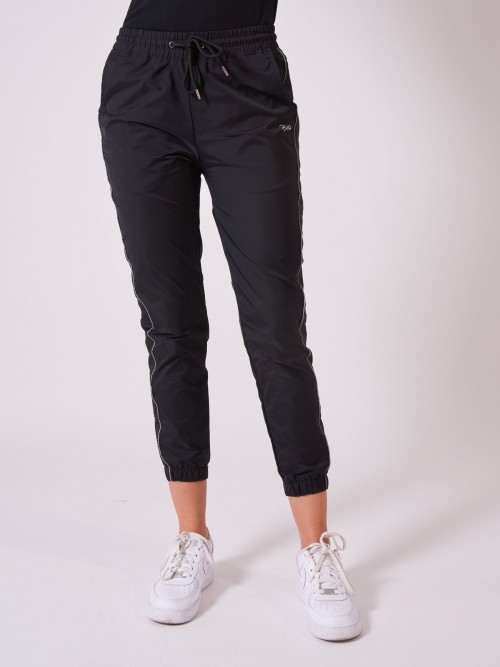 Reflective elasticated jogging bottoms with piping - Black