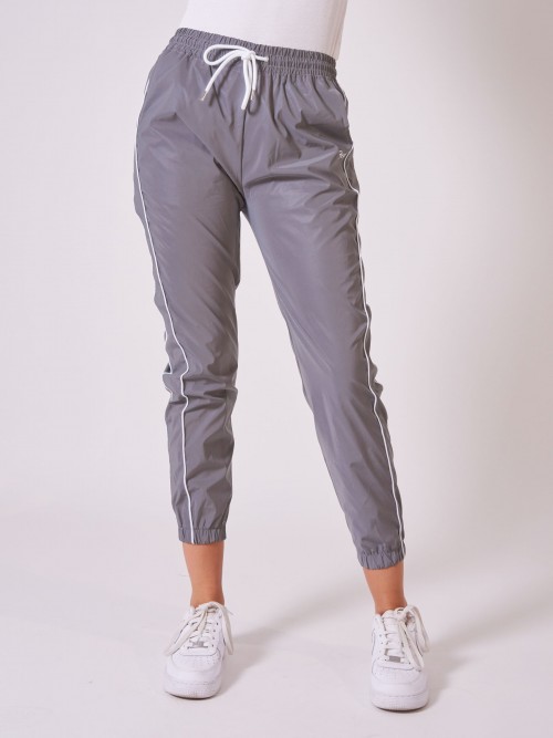 Reflective elasticated jogging bottoms with piping - Reflective