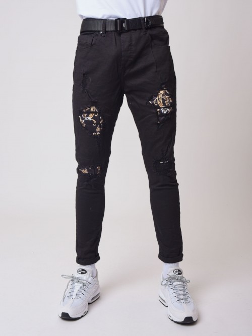 Jeans pitillo con canesú barroco - Negro