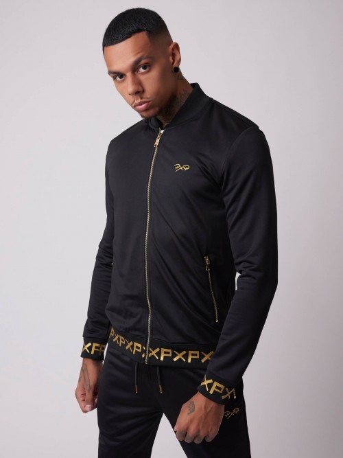 Teddy-collar jacket with gold lettering - Black