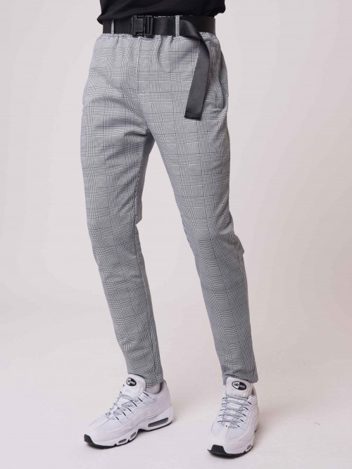 Pantalon à carreaux avec ceinture - Cinzento claro