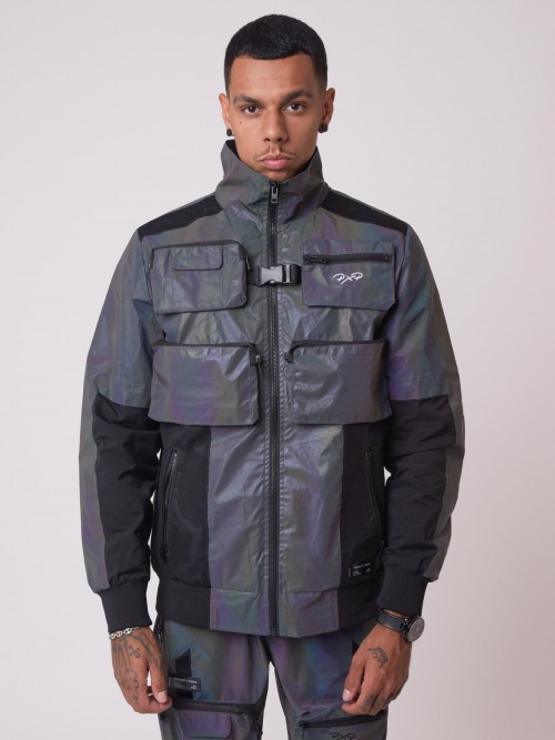 Jacket with high collar and plastic yoke - Reflective