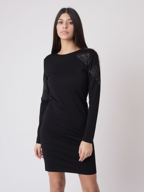 Kleid mit langen Ärmeln zip Rücken - Schwarz