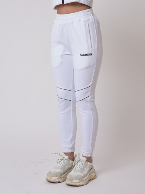 Basic jogging bottoms with contrasting pipings - White
