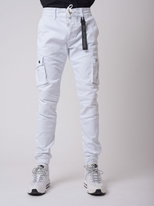Slim cargo jeans with topstitching detail - White