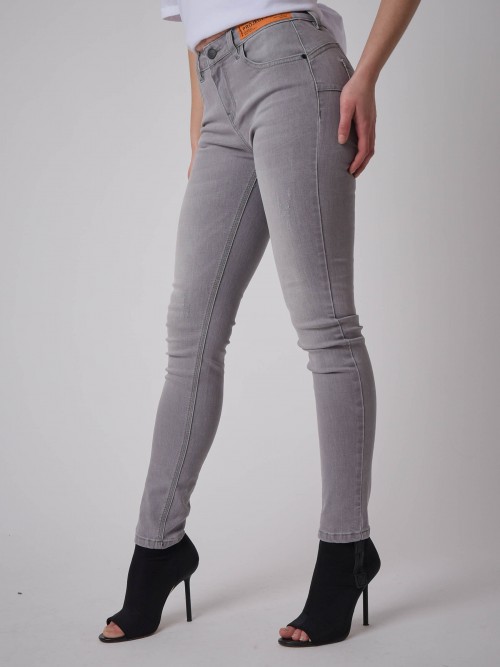 Skinny fit push-up jeans logo label - Light grey