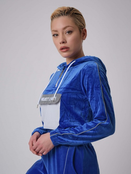 Pull-on hoodie with reflective pocket - Blue