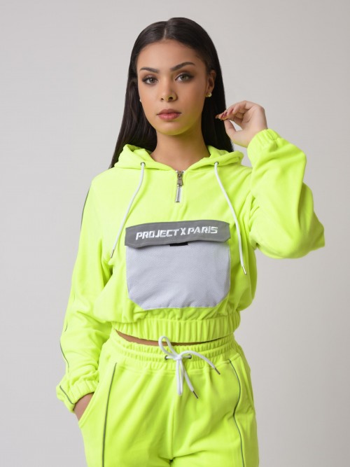 Pull-on hoodie with reflective pocket - Fluorescent yellow