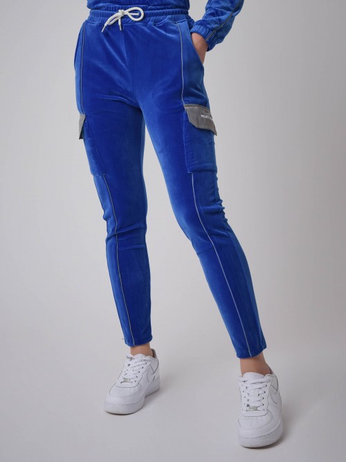 Pantalones cargo de terciopelo con ribete reflectante - Azul