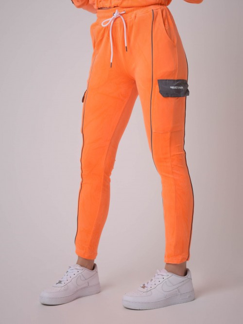 Pantalones cargo de terciopelo con ribete reflectante - Naranja