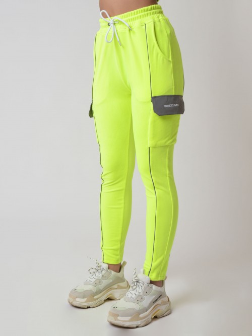 Pantalones cargo de terciopelo con ribete reflectante - Amarillo fluorescente