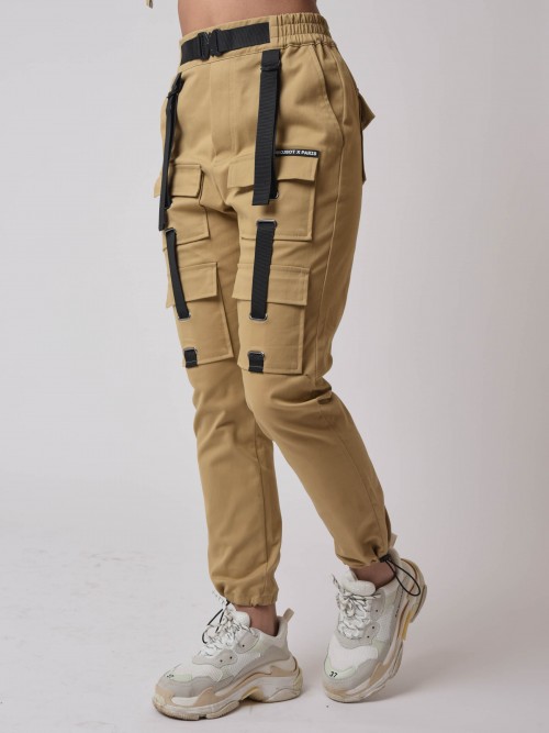 Pants with pockets and strap detail - Beige
