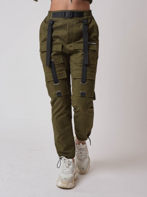 Pants with pockets and strap detail - Khaki
