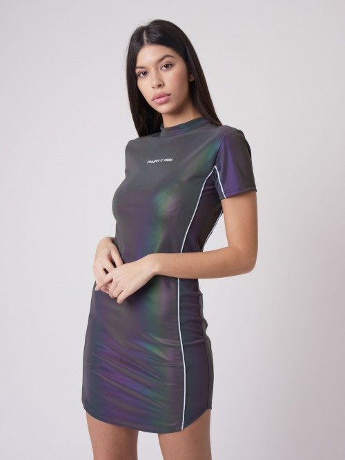 Contrast piping and embroidery dress - Reflective