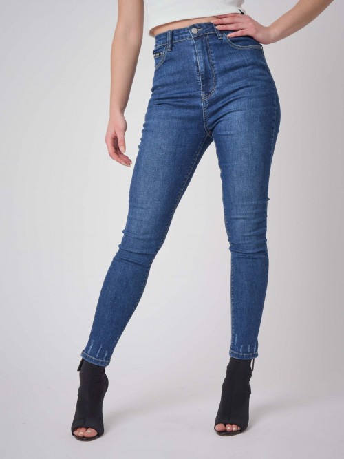 Skinny Fit Jeans mit hoher Taille - Blau