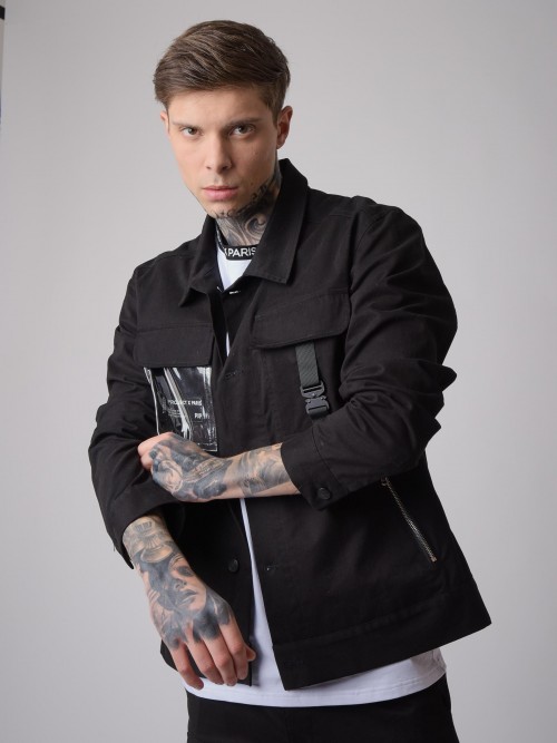 Jacket with transparent pocket and clip - Black