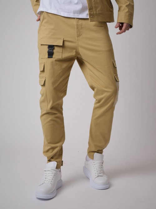 Cargo style Pant with Transparent Pockets - Beige
