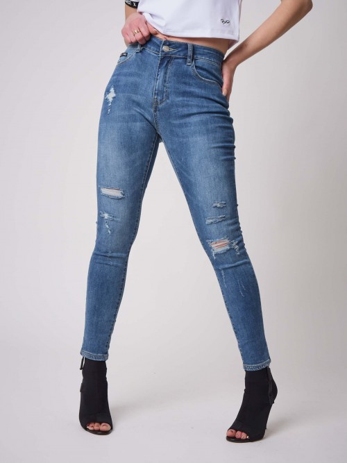 Skinny Fit Jeans mit Used-Effekt - Blau