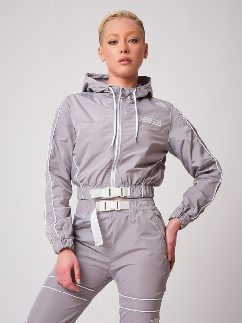 Contrast piping hooded jacket - Light grey