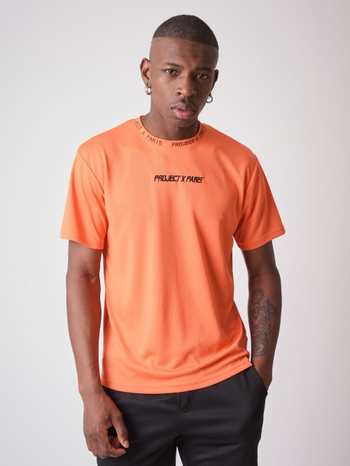 T-Shirt aus Mesh mit Logo-Stickerei - Orange
