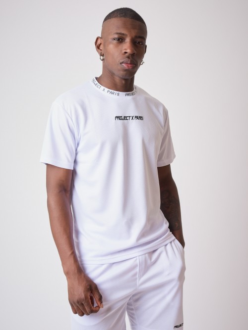 Mesh t-shirt with logo embroidery - White