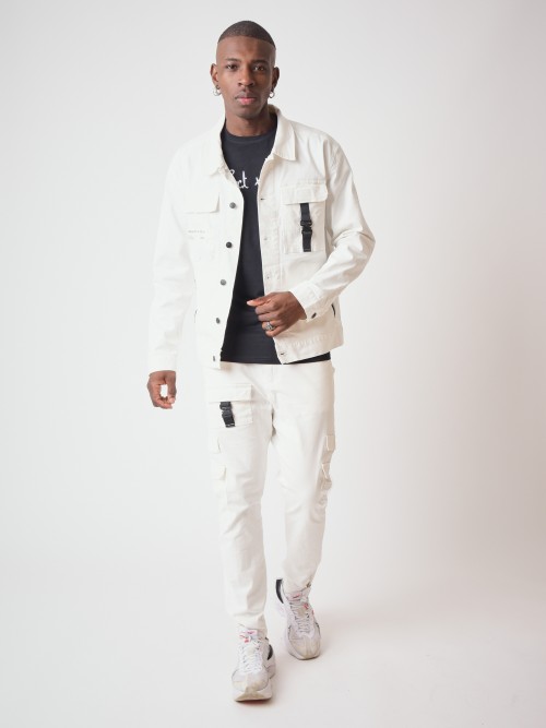 Jacket with transparent pocket and clip - White