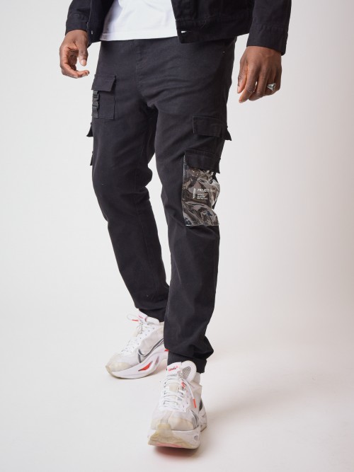 Pantalon Style Cargo poche transparente - Nero