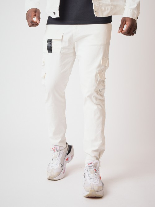 Pantalon Style Cargo poche transparente - Blanc
