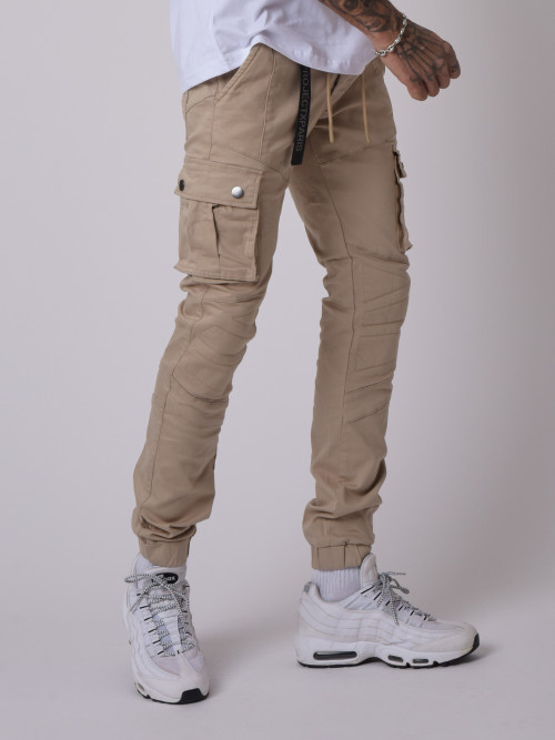 Slim cargo jeans with topstitching detail - Beige