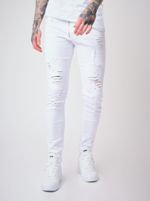 Jeans pitillo con manchas - Blanco