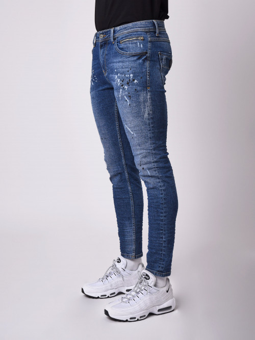 Skinny Fit Washed blue Jean with Rips - Blue