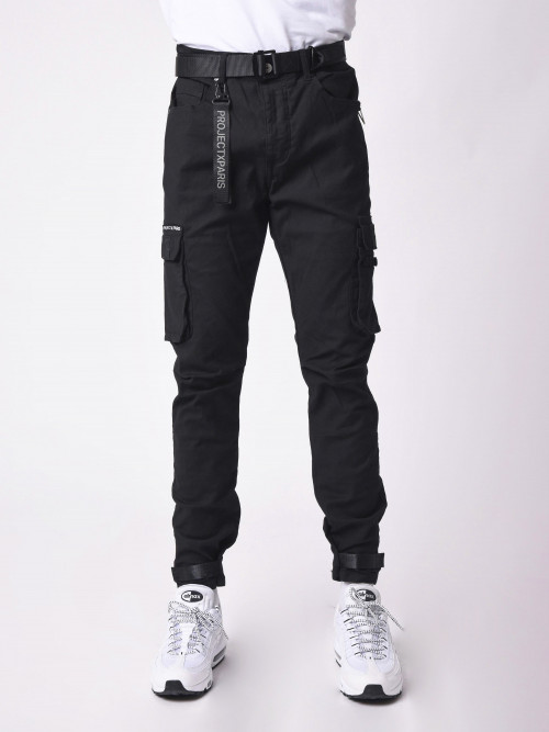 Jean Cargo pockets and tightening strap at the bottom - Black