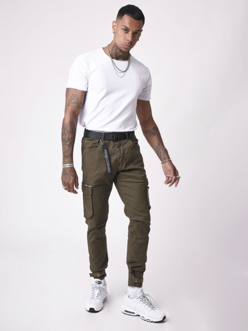 Jean Cargo pockets and tightening strap at the bottom - Khaki