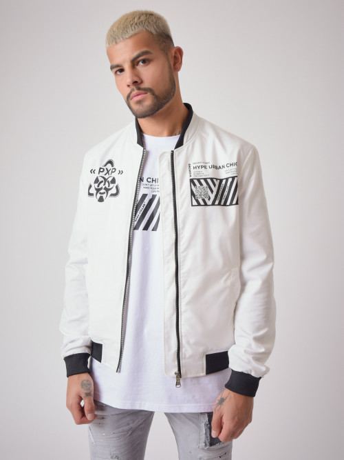 Baba Collab" graphic teddy collar jacket - White