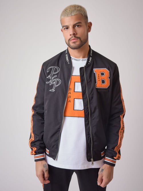 Veste col teddy Style baseball " Baba Collab" - Noir