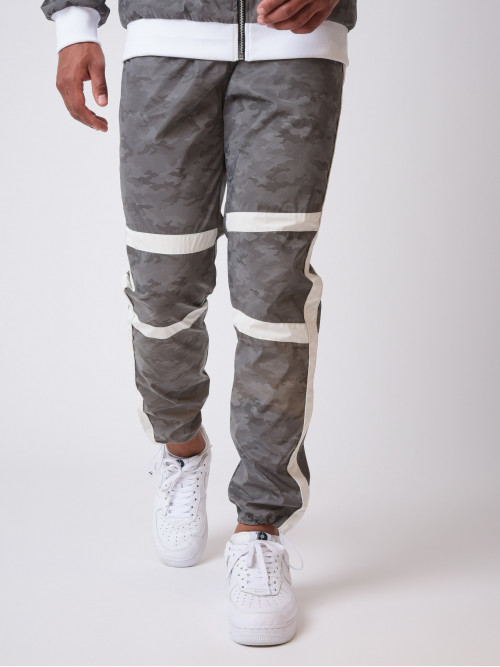 CAMO REFLECT" camouflage reflective bi-material jogging pants - White
