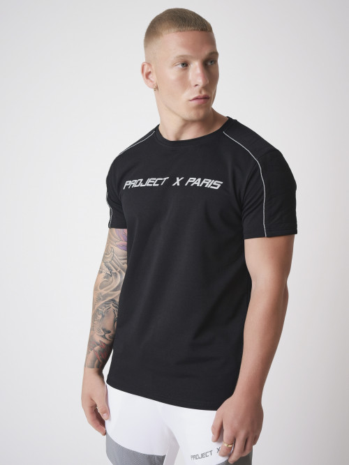 Camiseta con logotipo y ribetes reflectantes - Negro