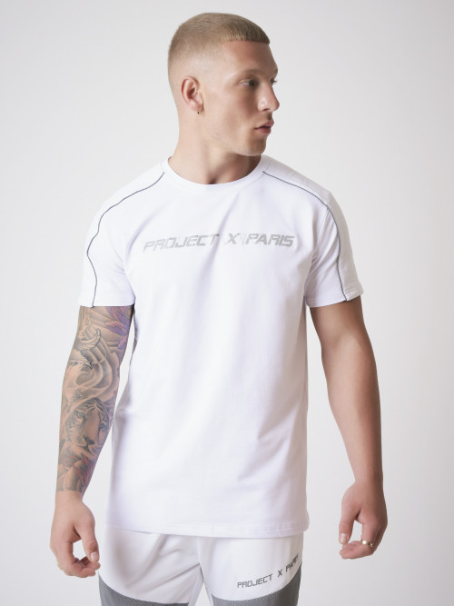 Tee-Shirt logo et piping réfléchissant - Blanc