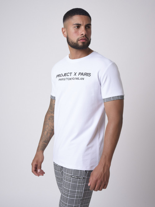 Embroidered T-shirt, checkered lapel - White