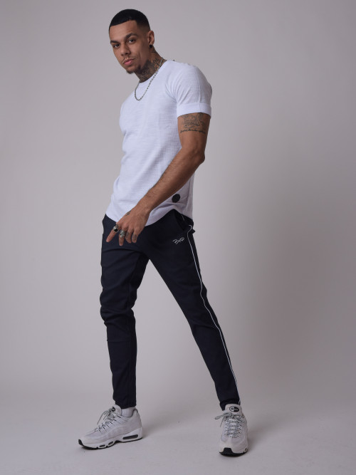 Basic slim-fit pants with contrasting pipping on the sides - Blue