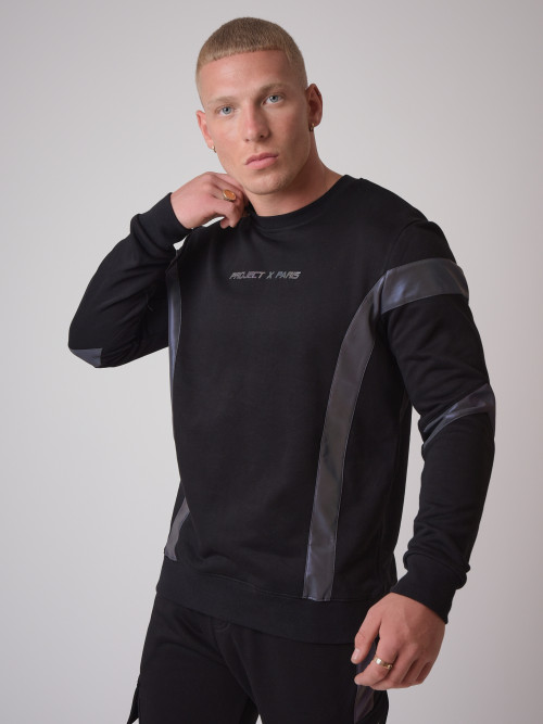 Round-neck sweatshirt with reflective yoke - Black