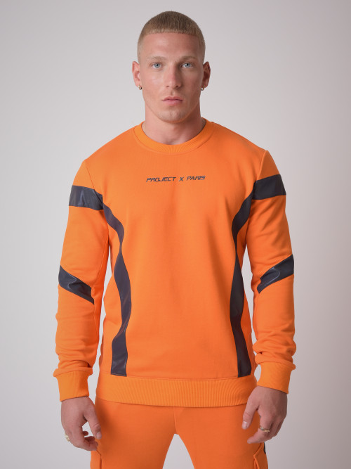 Round-neck sweatshirt with reflective yoke - Orange