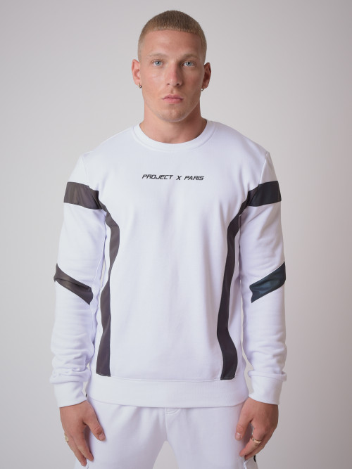 Round-neck sweatshirt with reflective yoke - White
