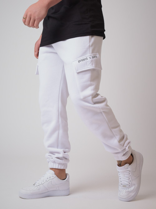 Pantalón de chándal con bolsillos y estampado gótico - Blanco