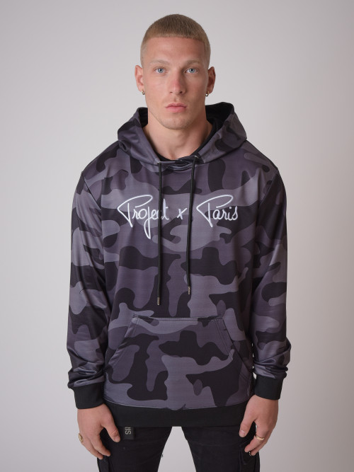 Camouflage hoodie with Project X Paris logo embroidery - Black
